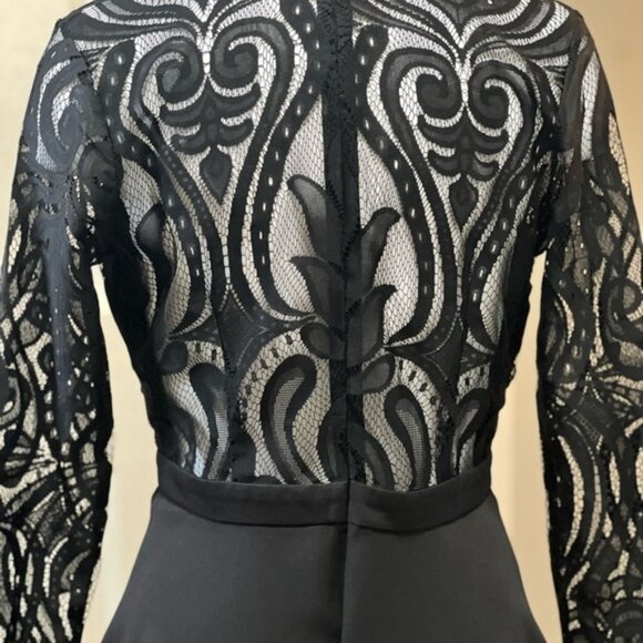 Tobi Black Plunging Vneck Lace Sleeves Sheer Lace Back Mini Dress Size Medium - Picture 5 of 10
